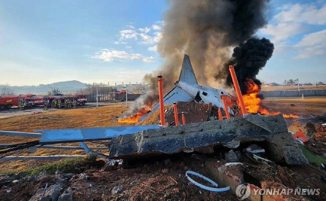 Plane veers off runway, catches fire at South Korean airport with reports of 28 dead